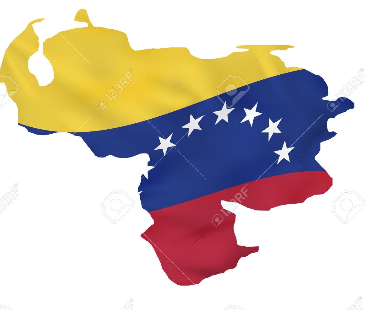 Venezuela map with waving flag of country.